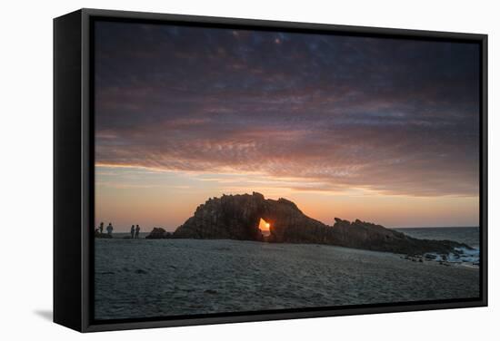 The Setting Sun Viewed Through the Hole at Pedra Furada, Jericoacoara, Brazil-Alex Saberi-Framed Stretched Canvas