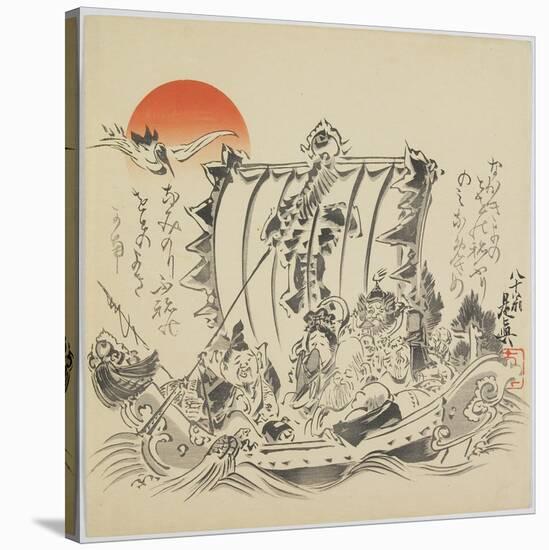 The Seven Gods of Good Fortune in Treasure Ship, C. 1887-Shibata Zeshin-Stretched Canvas