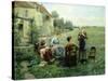 The Sewing Circle-Daniel Ridgway Knight-Stretched Canvas