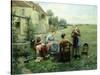 The Sewing Circle-Daniel Ridgway Knight-Stretched Canvas