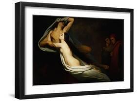 The shades of Francesca da Rimini and Paolo Malatesta appear to Dante and Virgil-Ary Scheffer-Framed Giclee Print