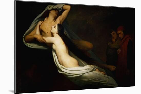 The shades of Francesca da Rimini and Paolo Malatesta appear to Dante and Virgil-Ary Scheffer-Mounted Giclee Print