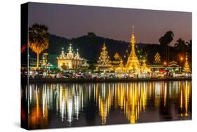 The Shan/Burmese Style Wat Chong Klang and Wat Chong Kham Temples Reflected in the Nong Jong Kham P-mazzzur-Stretched Canvas