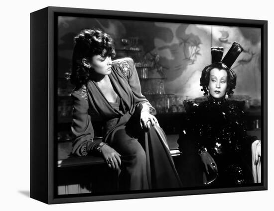 The Shanghai Gesture by Josef von Sternberg with Gene Tierney and Ona Munson, 1941 (b/w photo)-null-Framed Stretched Canvas