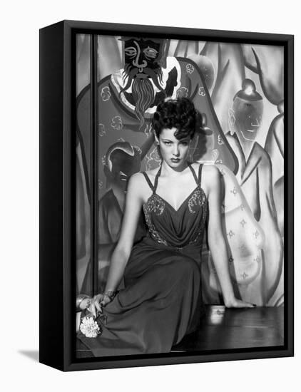 The Shanghai Gesture, Gene Tierney Wearing a Costume Designed by Oleg Cassini, 1941-null-Framed Stretched Canvas