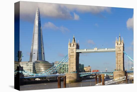 The Shard and Tower Bridge at Night, London, England, United Kingdom, Europe-Miles Ertman-Stretched Canvas