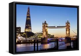 The Shard and Tower Bridge at Night, London, England, United Kingdom, Europe-Miles Ertman-Framed Stretched Canvas