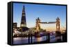 The Shard and Tower Bridge at Night, London, England, United Kingdom, Europe-Miles Ertman-Framed Stretched Canvas