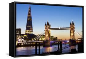 The Shard and Tower Bridge at Night, London, England, United Kingdom, Europe-Miles Ertman-Framed Stretched Canvas