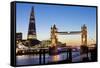 The Shard and Tower Bridge at Night, London, England, United Kingdom, Europe-Miles Ertman-Framed Stretched Canvas