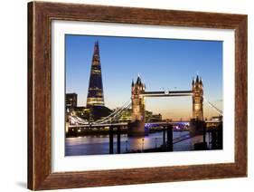 The Shard and Tower Bridge at Night, London, England, United Kingdom, Europe-Miles Ertman-Framed Photographic Print