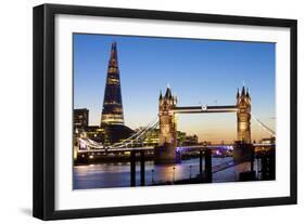 The Shard and Tower Bridge at Night, London, England, United Kingdom, Europe-Miles Ertman-Framed Photographic Print