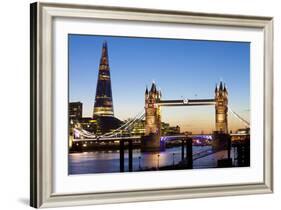 The Shard and Tower Bridge at Night, London, England, United Kingdom, Europe-Miles Ertman-Framed Photographic Print