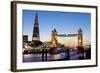 The Shard and Tower Bridge at Night, London, England, United Kingdom, Europe-Miles Ertman-Framed Photographic Print