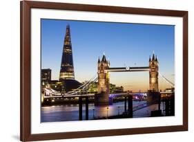 The Shard and Tower Bridge at Night, London, England, United Kingdom, Europe-Miles Ertman-Framed Photographic Print