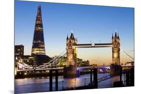 The Shard and Tower Bridge at Night, London, England, United Kingdom, Europe-Miles Ertman-Mounted Photographic Print