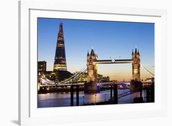 The Shard and Tower Bridge at Night, London, England, United Kingdom, Europe-Miles Ertman-Framed Photographic Print