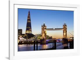 The Shard and Tower Bridge at Night, London, England, United Kingdom, Europe-Miles Ertman-Framed Photographic Print