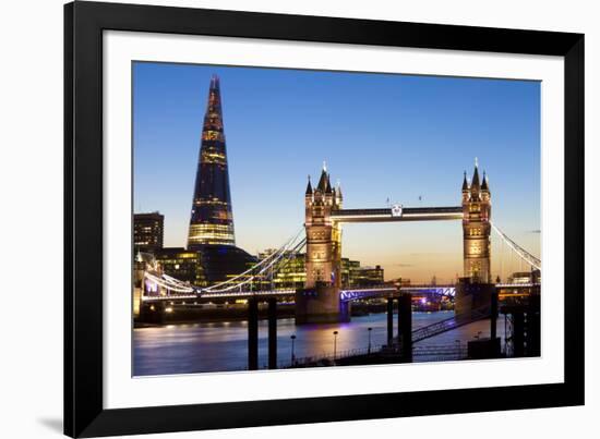 The Shard and Tower Bridge at Night, London, England, United Kingdom, Europe-Miles Ertman-Framed Photographic Print