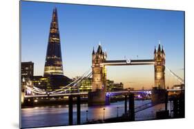 The Shard and Tower Bridge at Night, London, England, United Kingdom, Europe-Miles Ertman-Mounted Photographic Print