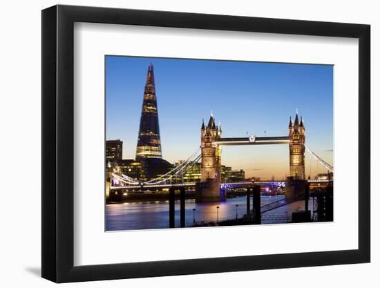 The Shard and Tower Bridge at Night, London, England, United Kingdom, Europe-Miles Ertman-Framed Photographic Print