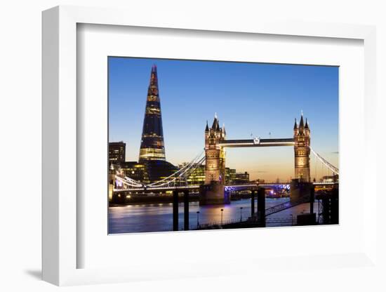 The Shard and Tower Bridge at Night, London, England, United Kingdom, Europe-Miles Ertman-Framed Photographic Print