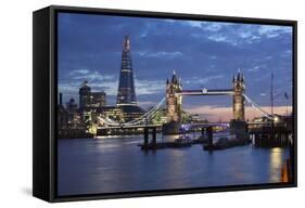 The Shard and Tower Bridge on the River Thames at Night, London, England, United Kingdom, Europe-Stuart Black-Framed Stretched Canvas