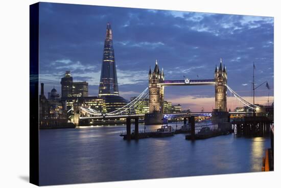 The Shard and Tower Bridge on the River Thames at Night, London, England, United Kingdom, Europe-Stuart Black-Stretched Canvas