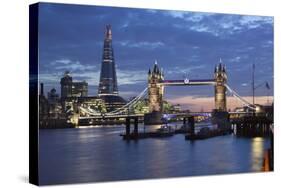 The Shard and Tower Bridge on the River Thames at Night, London, England, United Kingdom, Europe-Stuart Black-Stretched Canvas