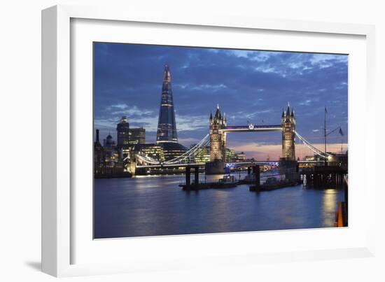 The Shard and Tower Bridge on the River Thames at Night, London, England, United Kingdom, Europe-Stuart Black-Framed Photographic Print