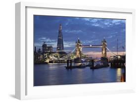 The Shard and Tower Bridge on the River Thames at Night, London, England, United Kingdom, Europe-Stuart Black-Framed Photographic Print