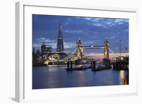 The Shard and Tower Bridge on the River Thames at Night, London, England, United Kingdom, Europe-Stuart Black-Framed Photographic Print