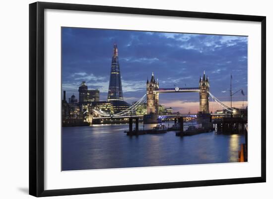 The Shard and Tower Bridge on the River Thames at Night, London, England, United Kingdom, Europe-Stuart Black-Framed Photographic Print