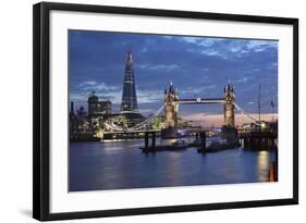 The Shard and Tower Bridge on the River Thames at Night, London, England, United Kingdom, Europe-Stuart Black-Framed Photographic Print