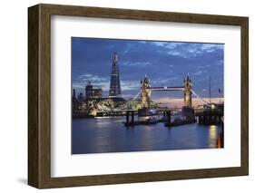 The Shard and Tower Bridge on the River Thames at Night, London, England, United Kingdom, Europe-Stuart Black-Framed Photographic Print