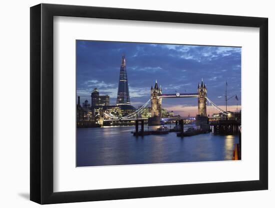 The Shard and Tower Bridge on the River Thames at Night, London, England, United Kingdom, Europe-Stuart Black-Framed Photographic Print