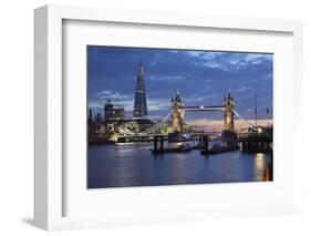 The Shard and Tower Bridge on the River Thames at Night, London, England, United Kingdom, Europe-Stuart Black-Framed Photographic Print