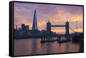 The Shard and Tower Bridge on the River Thames at Sunset, London, England, United Kingdom, Europe-Stuart Black-Framed Stretched Canvas