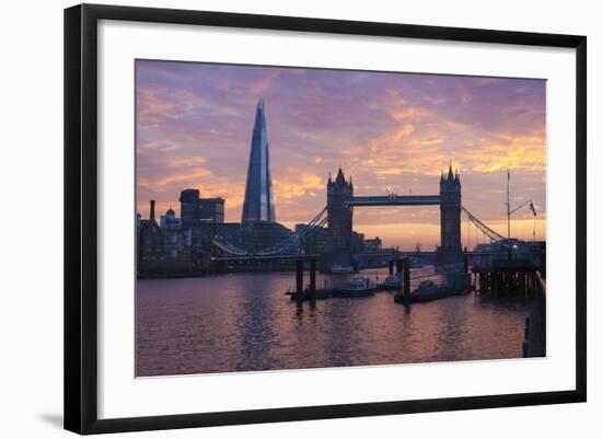The Shard and Tower Bridge on the River Thames at Sunset, London, England, United Kingdom, Europe-Stuart Black-Framed Photographic Print
