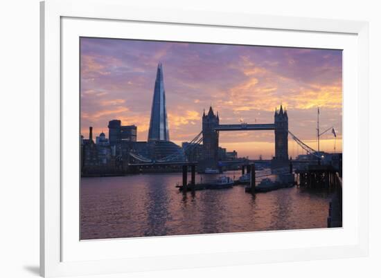 The Shard and Tower Bridge on the River Thames at Sunset, London, England, United Kingdom, Europe-Stuart Black-Framed Photographic Print