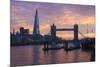The Shard and Tower Bridge on the River Thames at Sunset, London, England, United Kingdom, Europe-Stuart Black-Mounted Photographic Print