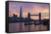 The Shard and Tower Bridge on the River Thames at Sunset, London, England, United Kingdom, Europe-Stuart Black-Framed Stretched Canvas