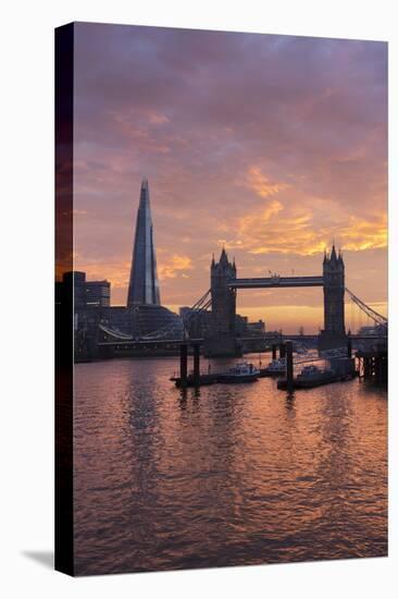 The Shard and Tower Bridge on the River Thames at Sunset, London, England, United Kingdom, Europe-Stuart Black-Stretched Canvas