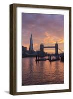 The Shard and Tower Bridge on the River Thames at Sunset, London, England, United Kingdom, Europe-Stuart Black-Framed Photographic Print