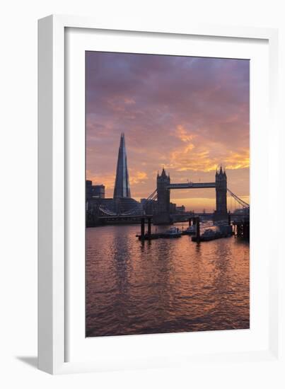 The Shard and Tower Bridge on the River Thames at Sunset, London, England, United Kingdom, Europe-Stuart Black-Framed Photographic Print