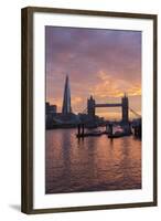 The Shard and Tower Bridge on the River Thames at Sunset, London, England, United Kingdom, Europe-Stuart Black-Framed Photographic Print