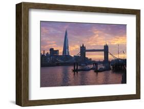 The Shard and Tower Bridge on the River Thames at Sunset, London, England, United Kingdom, Europe-Stuart Black-Framed Photographic Print