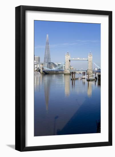 The Shard and Tower Bridge Stand Tall Above the River Thames-Charles Bowman-Framed Premium Photographic Print