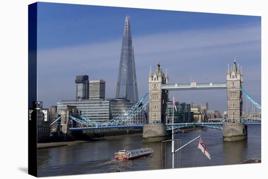 The Shard and Tower Bridge Standing Tall Above the River Thames with Rn Flags in Foreground-Charles Bowman-Stretched Canvas