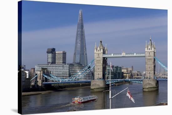 The Shard and Tower Bridge Standing Tall Above the River Thames with Rn Flags in Foreground-Charles Bowman-Stretched Canvas